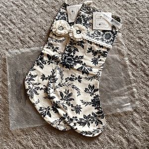 April Cornell Felicity Victorian Toile Black  & White Christmas Stocking-TWO NEW